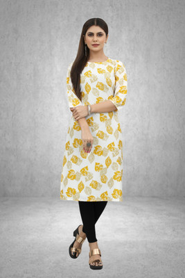 HouseOfCommon Women Printed Straight Kurta(Yellow)