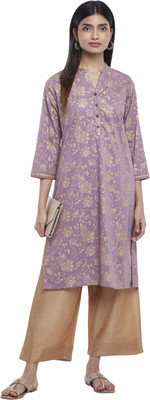 Rangmanch by Pantaloons Women Printed Straight Kurta(Purple)