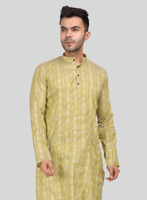 LABELZERO Men Self Design A-line Kurta(Light Green)