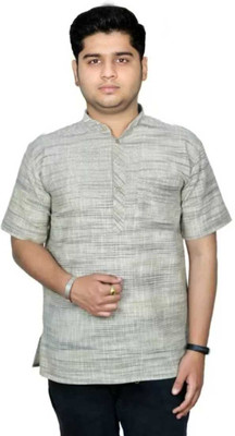Divine creation Men Self Design Straight Kurta(Grey)