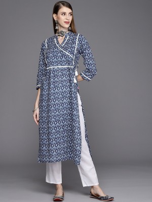 Varanga Women Printed A-line Kurta(Blue)