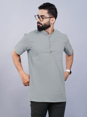 QuaClo Men Solid Straight Kurta(Grey)
