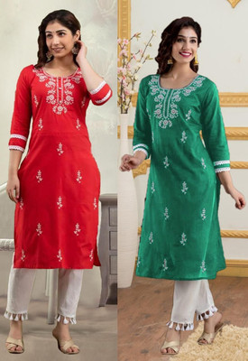 SISTO Women Chikan Embroidery A-line Kurta(Multicolor)
