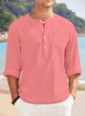 MACSIVO Men Solid Straight Kurta(Pink)