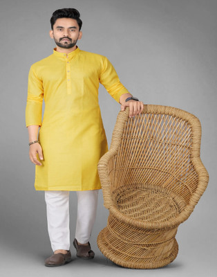 DHASU TRENDZ Men Solid Straight Kurta(Yellow)