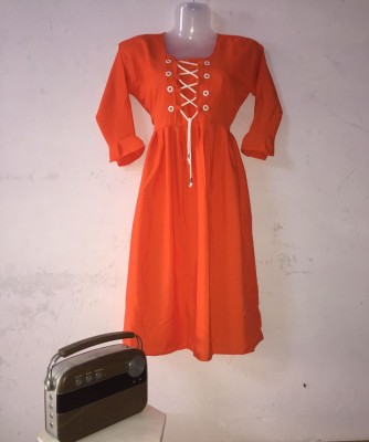 R CLOTHING STORE Women Abstract Anarkali Kurta(Orange)