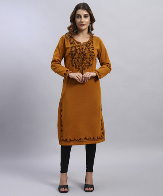 HEMLOCK Women Embroidered Straight Kurta(Orange)