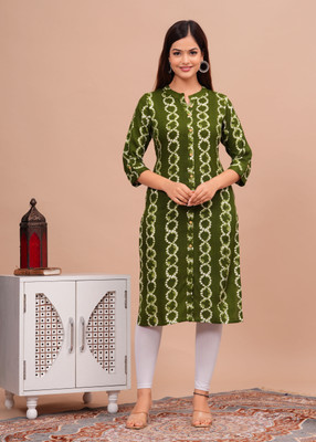 Samragyi Women Printed A-line Kurta(Green)
