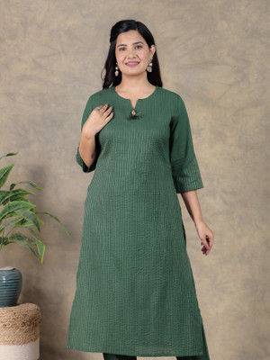 Aramya Women Striped Anarkali Kurta(Green)