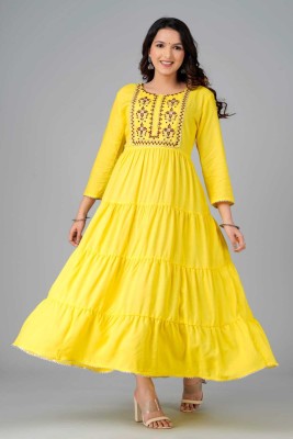 RIDHIKAFASHION Women Embroidered Anarkali Kurta(Yellow)