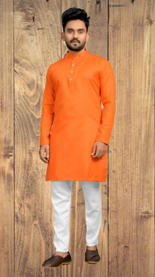 Hodler Fab Men Solid Straight Kurta(Orange)