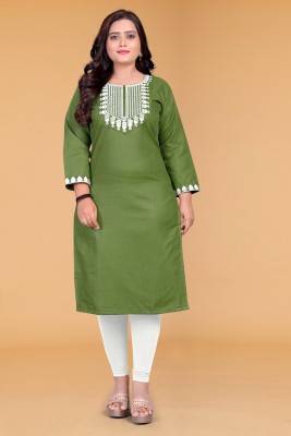 Shilpa Fashion Women Embroidered A-line Kurta(Green)