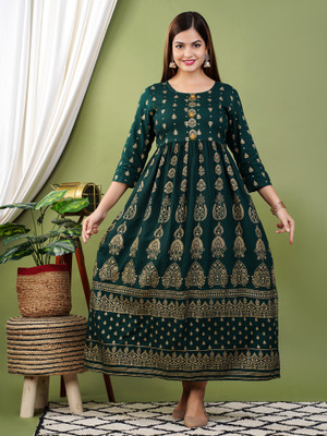KRISHA CREATION Women Printed Anarkali Kurta(Green)