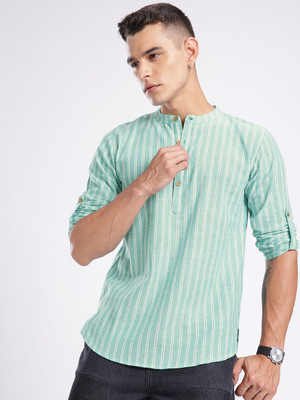 Anouk Rustic Men Striped Straight Kurta(Green)