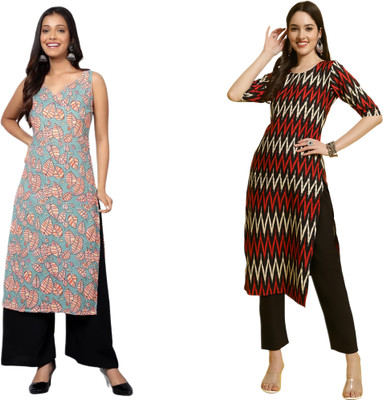 kallaxiii Women Printed Straight Kurta(Multicolor)
