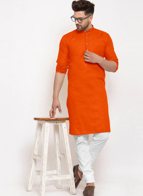 JENZEE Fashion Men Solid Straight Kurta(Orange)