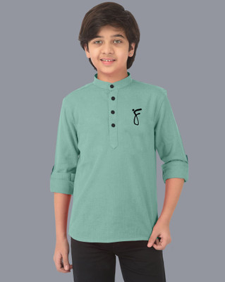 Ethnic Trendz Boys Solid Straight Kurta(Light Green)
