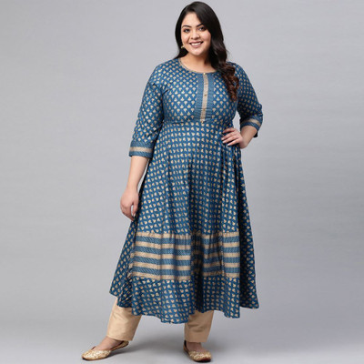AKIKO Women Printed Anarkali Kurta(Blue)