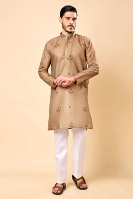 Ashak fashions Men Printed, Animal Print Straight Kurta(Beige)