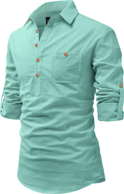 Univibe Men Solid Pathani Kurta(Light Green)