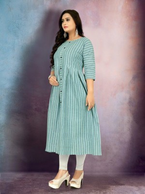 VIVIDH CREATIONSS Women Striped A-line Kurta(Light Blue)