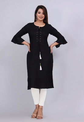 Pearl Ind Women Solid Straight Kurta(Black)
