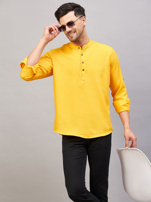 VASTRAMAY Men Solid A-line Kurta(Yellow)