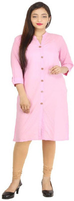 skytick Women Self Design Straight Kurta(Pink)