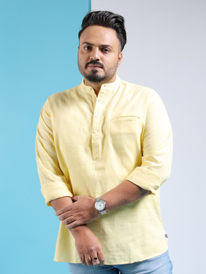 Hardsoda Men Solid Straight Kurta(Yellow)