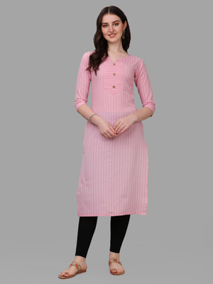 PuriMaa Women Striped A-line Kurta(Pink)