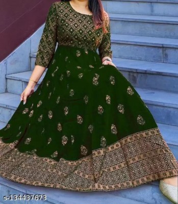 Amanisha Women Printed Anarkali Kurta(Green)