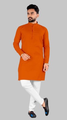 Ladies Haat Men Solid A-line Kurta(Orange)