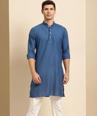 Rajubhai Hargovindas Men Solid Straight Kurta(Blue)