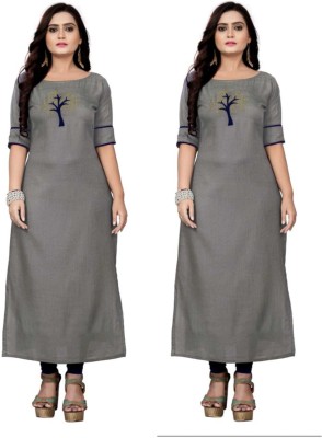 Ganesh Enterprise Women Embroidered A-line Kurta(Grey)