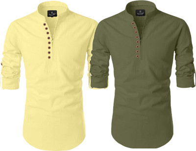 Relief Zone Men Solid Straight Kurta(Yellow, Green)