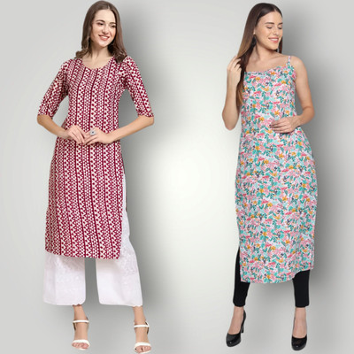KALLAXI Women Printed Straight Kurta(Multicolor)