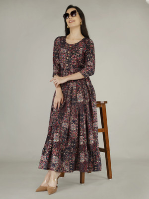 SupBir Women Printed Anarkali Kurta(Brown)