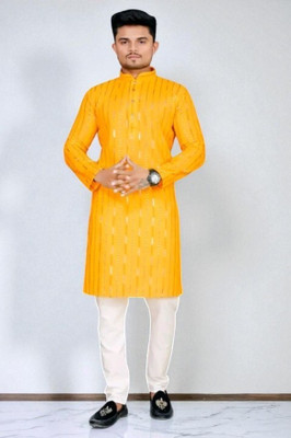 HOODLER Men Embroidered Straight Kurta(Black)