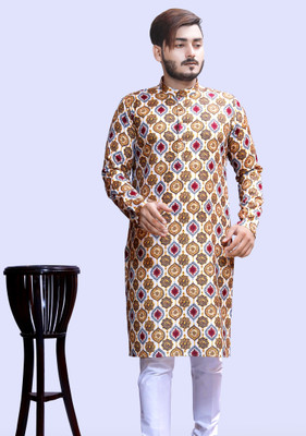 Tibra Collection Men Floral Print Flared Kurta(Dark Green)