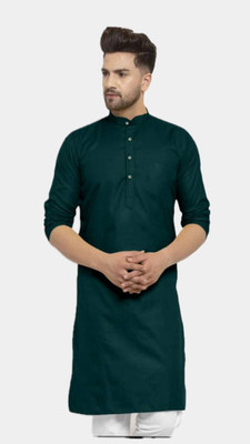 HouseOfCommon Men Solid A-line Kurta(Green)