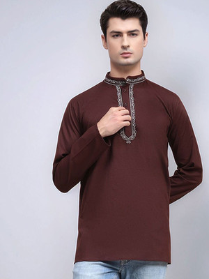HouseOfCommon Men Solid Straight Kurta(Brown)