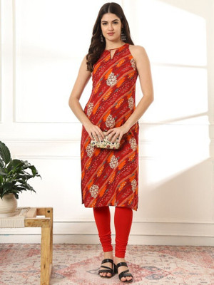 ANOUK Women Printed Straight Kurta(Red)