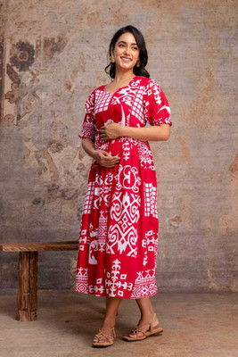 sanjya Women Printed Anarkali Kurta(Red)