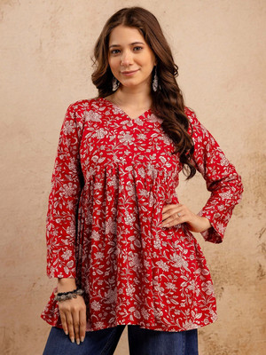 Ramya Creation Party Floral Print Women Red Top