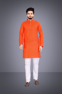 SPOQUE Men Printed Straight Kurta(Orange)
