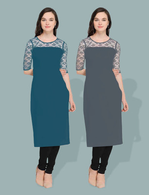 Maheshvi Women Self Design Straight Kurta(Blue)