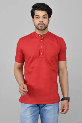 LABELZERO Men Solid Straight Kurta(Red)