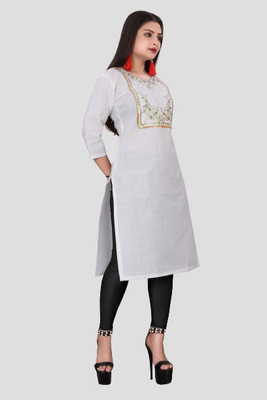 RIDDHI COLLECTION MALL Women Embroidered Straight Kurta(White)