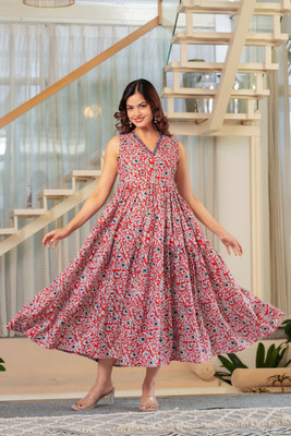 RD Fab Women Floral Print, Embroidered Anarkali Kurta(Maroon)