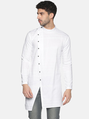 SHOWOFFFF Men Solid Asymmetric Kurta(White)